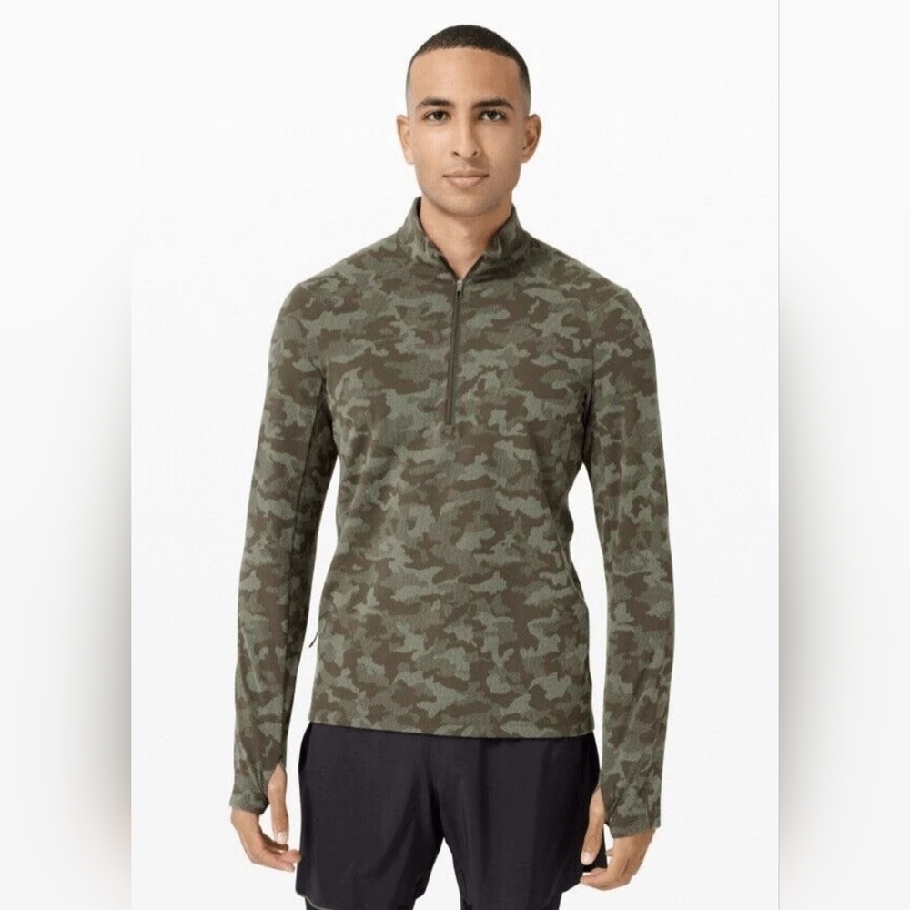 Lululemon Men's Surge Heritage Camouflage Quarter-Zip Pullover Olive Green Sz M